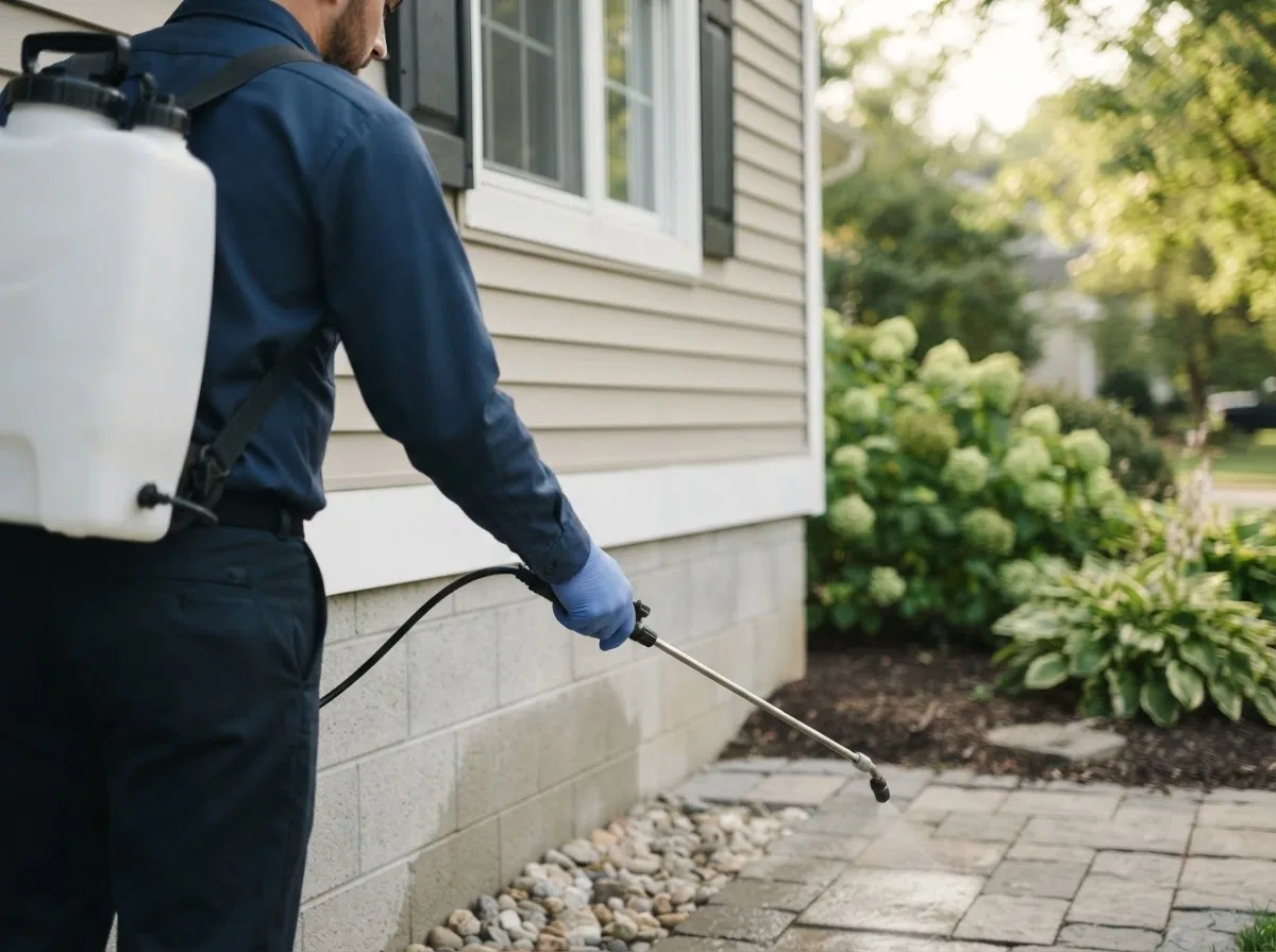 Pest control technician inspecting a home in Hempstead, TX